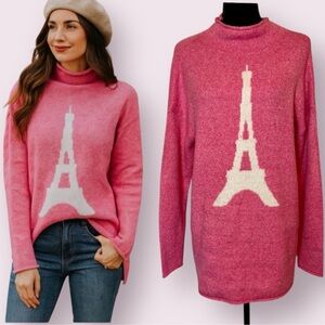 cupcakes & cashmere Pink Turtleneck Eiffel Tower Sweater